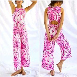 Anthropologie Porridge Rosy Cut Out Jumpsuit Wide Leg Pink Vibrant Boho Feminine